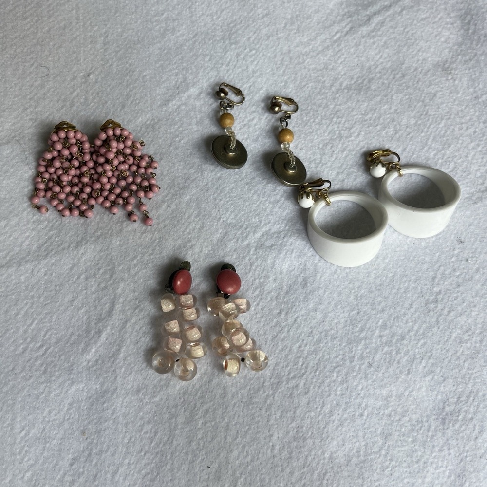 VTG Clip On Earrings Assortment Of 4 Pairs Pink White And Silver And Gold Tone